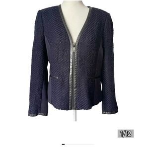 Georges Rech Vintage Black Boucle Wool & Lambskin Blazer Jacket Size 12